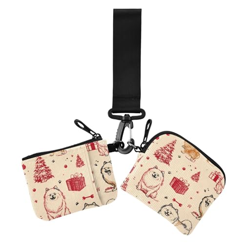 Süße Cartoon-Hunde Weihnachten Damen Münzgeldbörsen Kartenetuis klein tragbar Kreditkarten-Geldbörse Organizer mit Schlüsselanhänger für Frauen 2 Packungen von siphylline