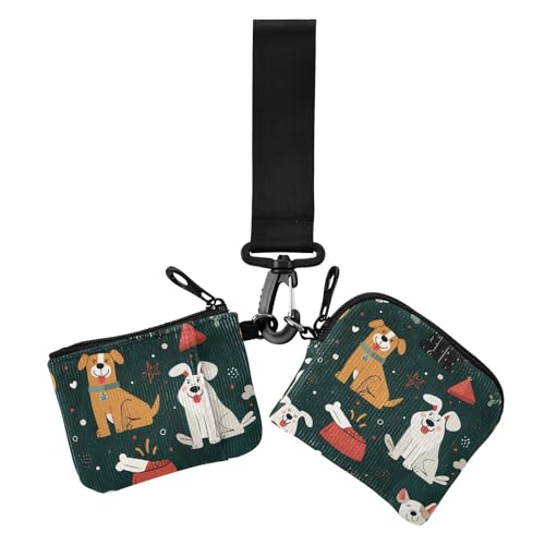 Süße Cartoon-Hunde verspielte Weihnachten Grün Damen Kleingeldbörse Kartenhüllen Dünn Flach Reißverschluss Geldbörse Geldbörse Geldbörse mit Reißverschlusstasche für den täglichen Gebrauch 2 Packungen von siphylline