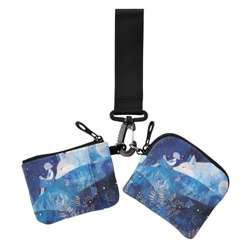 Süßer blauer Fuchs Mädchen Damen Münzbeutel Kartenhalter niedlich Mode Frauen Kreditkartenetui Münzbörse mit Reißverschlusstasche für Arbeit Reisen 2 Packungen von siphylline