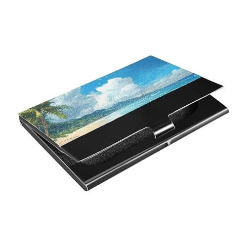 Summer Beach Sandy Slim Outdoor Visitenkartenetui mit Leder und Edelstahl Kartenetui für Damen oder Herren von siphylline