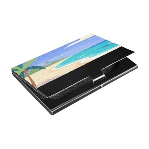 Summer Beach Slim Visitenkartenhalter Reise mit Leder und Edelstahl Kartenaufbewahrung für Damen oder Herren von siphylline