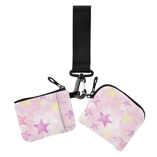 Sweet Blush Color Star Damen Kartenetuis Kleingeldhalter Kompakte Größe Reißverschluss Geldbörse Münztasche mit Reißverschluss Münzfach für Arbeit Reisen 2 Stück von siphylline