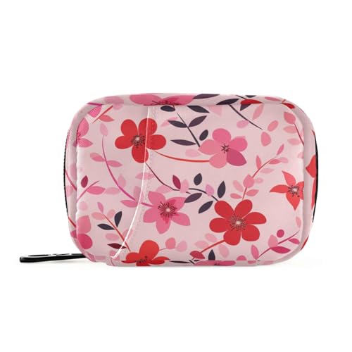 Tabletten-Organizer mit abnehmbaren Fächern, tragbar, mit Blumenmuster, Rot und Rot von siphylline