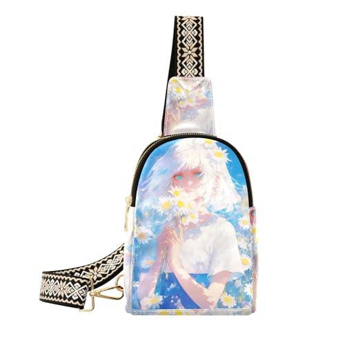 Trendige Anime-Gürteltasche für Mädchen, zitronengelbe Gänseblümchen, robuste Umhängetasche, Bauchtasche für Reisen, Anime-Mädchen, zitronengelbe Gänseblümchen, Einheitsgröße, Anime Mädchen von siphylline