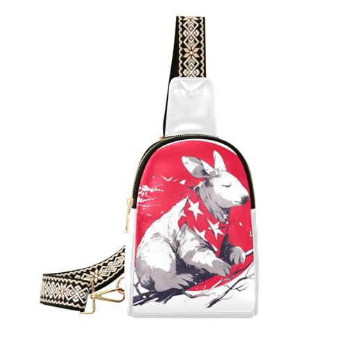 Trendige Cartoon Wallaby 4. Juli Unabhängigkeitstag Umhängetasche Wasserdicht Kleine Schultertasche zum Wandern, Cartoon Wallaby 4. Juli Unabhängigkeitstag, 1 Größe, Cartoon Wallaby 4. Juli von siphylline