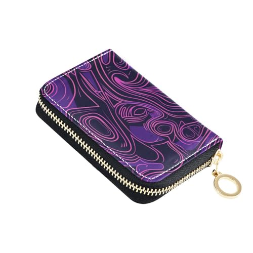 Tribal Violet Abstract Line Leder-Kartenetui für Damen mit Cion-Geldbörse, RFID-blockierend, kleiner Kartenhalter mit Reißverschluss von siphylline