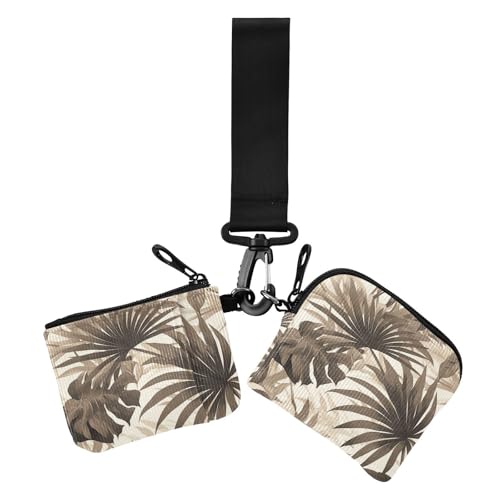 Tropische graue Blätter, doppelte Handgelenk-Brieftaschen für Frauen, große Kapazität, Ausweis-Schutz mit Schlüsselanhänger, für Damen, 2 Stück Tropische graue Blätter, doppelte Handgelenk-Brieftaschen für Frauen, große Kapazität, Ausweis-Schutz mit Schlüsselanhänger, für Damen, 2 Stück von siphylline