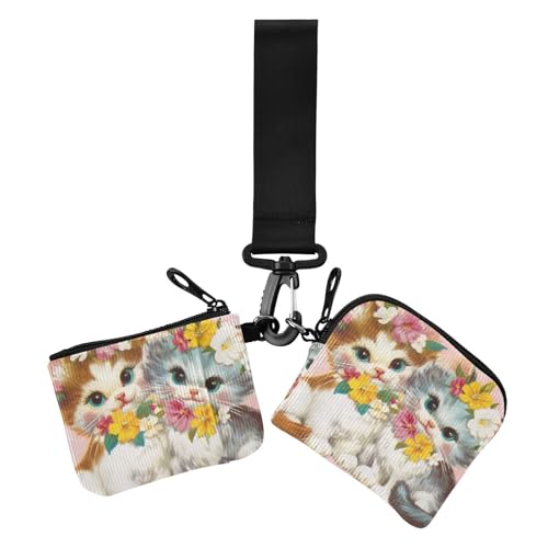 Vinrage Münzbeutel für Damen, Retro, Blumen, Katze, Kätzchen, Kartenhalter, schlank, tragbar, Münzgeldbörse, Kleingeldhalter mit Schlüsselanhänger für den täglichen Gebrauch, 2 Stück Vinrage Münzbeutel für Damen, Retro, Blumen, Katze, Kätzchen, Kartenhalter, schlank, tragbar, Münzgeldbörse, Kleingeldhalter mit Schlüsselanhänger für den täglichen Gebrauch, 2 Stück von siphylline