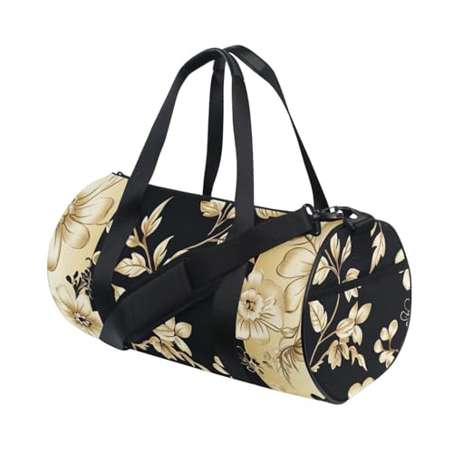 Vintage Flower Gold und Schwarz Große Tasche Tragetasche Trekking Wasserdicht von siphylline