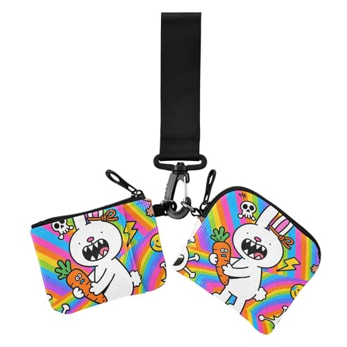 Weird Rabbits Damen Kartenetuis Kleingeldhalter Niedlich Mode Schlüsselanhänger Geldbörse Wechselgeldbörse mit Armband für Damen 2 Packungen von siphylline