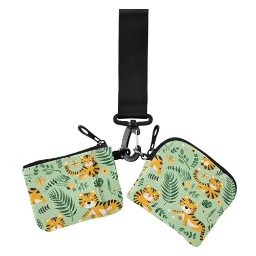 Wild Animal Green Playful Tigers Damen Kartenetuis Kleingeldhalter Slim Portable Reißverschluss Wristlet Wallet mit Handgelenkschlaufe für den täglichen Gebrauch, 2 Stück von siphylline