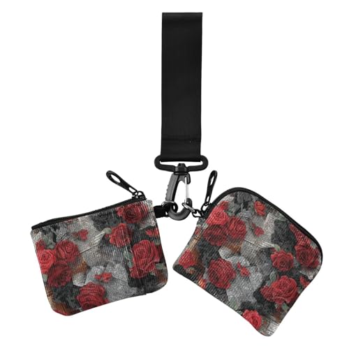 Zeitungen Red Roses Art Retro Damen Kartenetuis Kleingeldhalter Slim Abnehmbare Kartenetui Geld Organizer mit Schlüsselanhänger für Damen 2 Packungen von siphylline