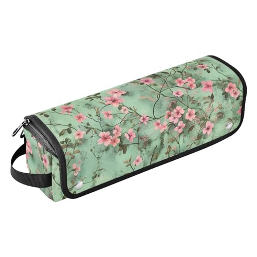 siphylline 2-in-1-Haar-Werkzeug-Organizer mit hitzebeständigem Pad, doppellagig, Reise-Tragetasche für Glätteisen, heiße Werkzeuge und Haarpflegezubehör, hellgrüne kleine Pfirsichblumen, Haarschmuck, von siphylline