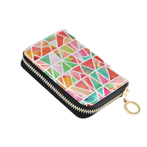 siphylline A Of Colored Triangles Kreditkartenetui aus Leder für Damen, mit RFID-blockierendem Kartenetui mit Reißverschluss von siphylline
