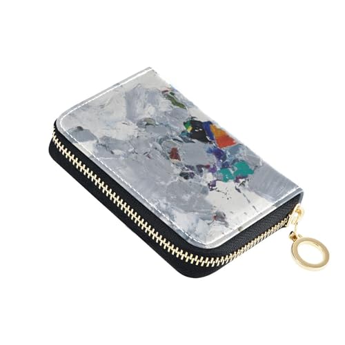siphylline Abstract Art Splash Ink Damen Kartenetui aus grauem Leder mit Cion-Geldbörse, RFID-blockierender Kartenhalter für Herren, mit Reißverschluss von siphylline