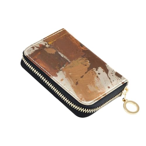 siphylline Abstrakte Kunst, quadratisches Kreditkartenetui aus Leder, mit 2 Geldfächern, RFID-blockierend, kleines Kreditkartenetui mit Reißverschluss, Braun von siphylline