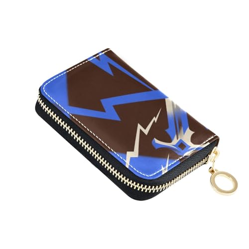 siphylline Abstrakte Kunst-Beleuchtung, Kartenetui für Damen, Leder, mit 9 Kartenfächern, RFID-blockierend, mit Reißverschluss, Blau / Schwarz von siphylline