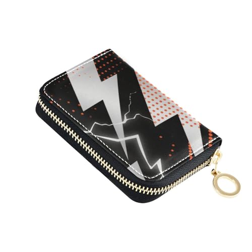 siphylline Abstrakte Kunst Lightning Dots Grau Schwarz Leder Kleine Kartenetui Frau mit Cion Geldbörse RFID Blockierung Damen Kartenhalter mit Reißverschluss von siphylline