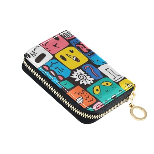 siphylline Abstrakter Kartenhalter aus Leder für Herren mit 9 Kartenfächern, RFID-blockierendem Kartenhalter für Damen, mit Reißverschluss von siphylline