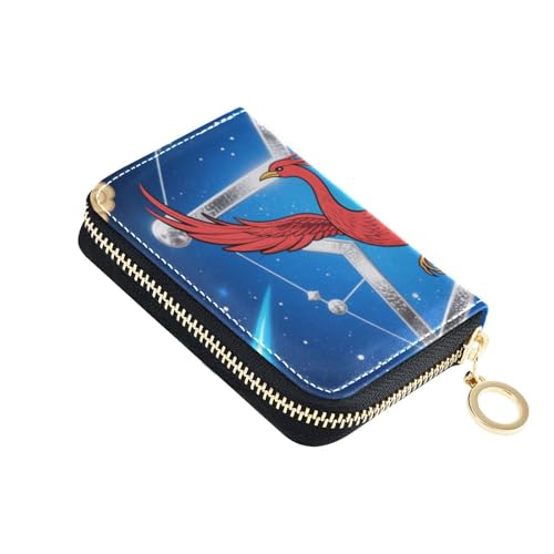 siphylline Abstrakter roter Phoenix-Stern-Ledergeldbörse, Kartenetui mit 2 Geldfächern, RFID-blockierend, Damen-Kartenhalter mit Reißverschluss von siphylline