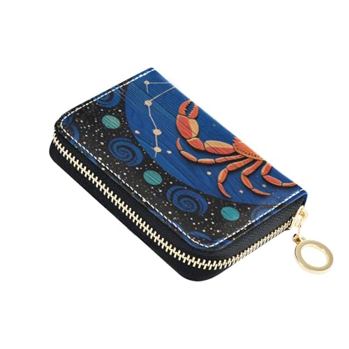 siphylline Aesthetics Damen Kartenetui aus Leder, mit 2 Geldfächern, RFID-blockierend, Kreditkartenetui für Herren, mit Reißverschluss, Orange / Blau von siphylline
