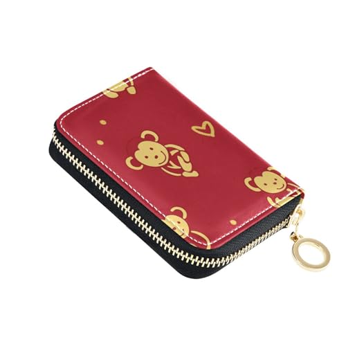 siphylline Animal Monkey Kreditkartenetui für Herren, traditionelles nordisches Leder, mit 2 Geldfächern, RFID-blockierend, mit Reißverschluss von siphylline