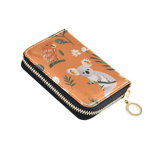 siphylline Animals Of Australia Kreditkartenetui aus Leder für Herren, mit 2 Geldfächern, RFID-blockierend, Kreditkartenetui mit Reißverschluss von siphylline