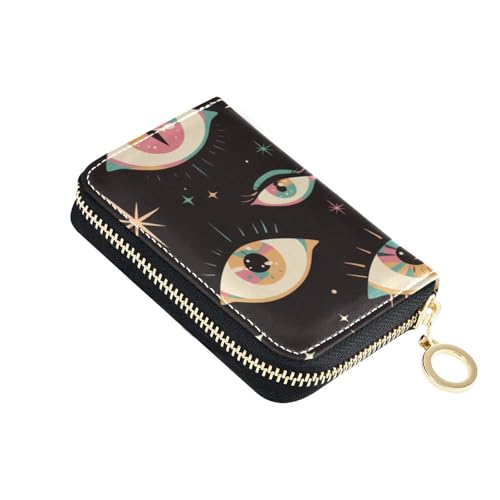 siphylline Beauty Eyes Ledergeldbörse mit 2 Geldfächern, RFID-blockierend, kleines Kreditkartenetui mit Reißverschluss, Schwarz von siphylline