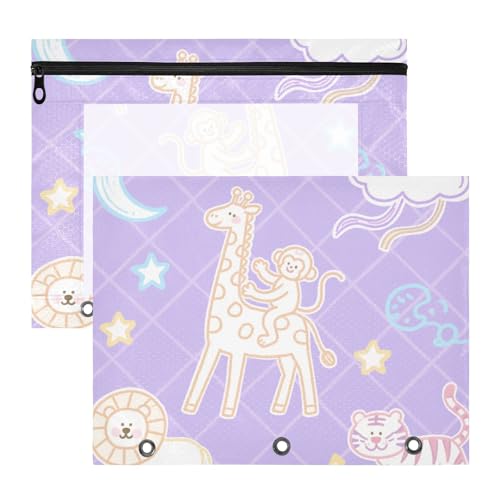 siphylline Binder-Federmäppchen, bezaubernder Stifthalter für A4-Papier, Briefe, 2 Stück, für Schüler, Schulanfang, lustig, Giraffe, Affe, lila kariert siphylline Binder-Federmäppchen, bezaubernder Stifthalter für A4-Papier, Briefe, 2 Stück, für Schüler, Schulanfang, lustig, Giraffe, Affe, lila kariert von siphylline