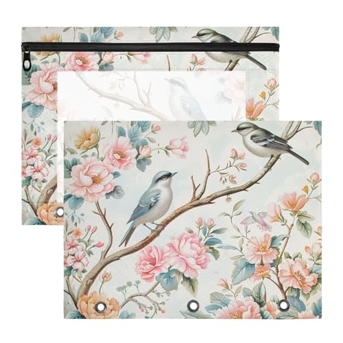siphylline Binder-Federmäppchen, transparent, 3 Löcher, für A4-Papier, Briefe, 2 Stück, Lehrer, Kunstbedarf, Aufbewahrung, niedlicher Vogel, Frühling von siphylline