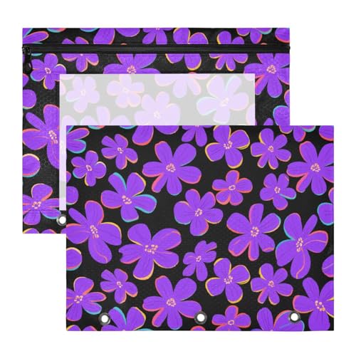 siphylline Binder-Federmäppchen mit 3 verstärkten Ösen, 3-Lochung für A4-Papier, Briefe, 2 Stück, Studenten, Büro, violette Blumen, schwarze Buntstifte siphylline Binder-Federmäppchen mit 3 verstärkten Ösen, 3-Lochung für A4-Papier, Briefe, 2 Stück, Studenten, Büro, violette Blumen, schwarze Buntstifte von siphylline
