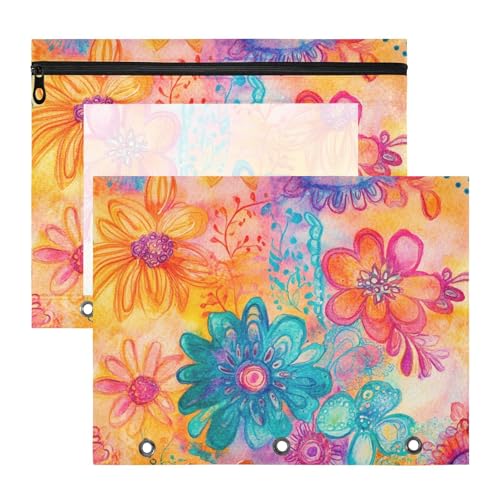 siphylline Binder-Federmäppchen mit Reißverschluss-Aufbewahrungstasche für A4-Papier, Briefe, 2 Stück, Lehrerklasse, Bohemian-Orange, Blumenmuster siphylline Binder-Federmäppchen mit Reißverschluss-Aufbewahrungstasche für A4-Papier, Briefe, 2 Stück, Lehrerklasse, Bohemian-Orange, Blumenmuster von siphylline