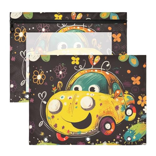 siphylline Bindertaschen, stabiler Stifthalter für A4-Papier, Briefe, 2 Stück, Schüler, Schulbedarf, Kritzelei-Stil, Cartoon, niedliche Auto-Blume, bunt siphylline Bindertaschen, stabiler Stifthalter für A4-Papier, Briefe, 2 Stück, Schüler, Schulbedarf, Kritzelei-Stil, Cartoon, niedliche Auto-Blume, bunt von siphylline