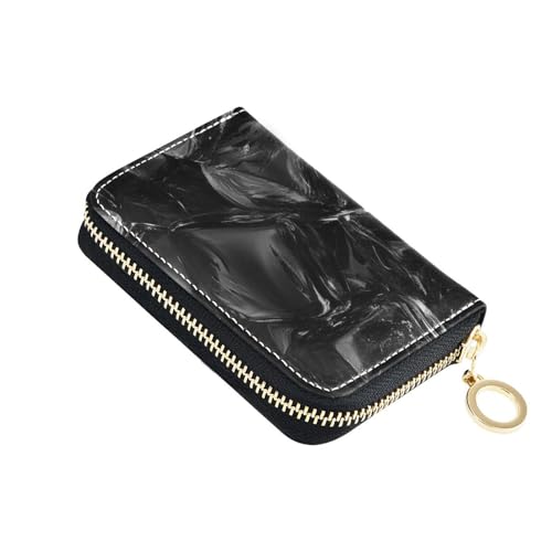 siphylline Black Ice Leder-Kartenetui für Damen, mit 2 Geldfächern, RFID-blockierend, Kreditkartenschutz mit Reißverschluss von siphylline
