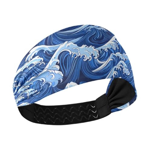siphylline Blaue Wellen, feuchtigkeitsableitende Sommer-Stirnbänder für Damen, dehnbares Haar für den täglichen Gebrauch, Laufen, Make-up, Waschen des Gesichts von siphylline