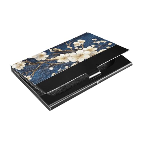 siphylline Blaue und weiße Vintage-Blumen, ultradünnes kleines Visitenkartenetui mit Leder- und Edelstahl-Kartenetui zum Schutz Ihrer Karten von siphylline