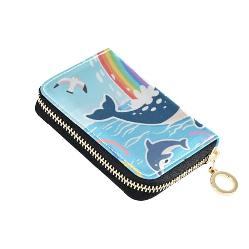 siphylline Blauer Wal-Cartoon-Wellen-Ledergeldbörse, Kartenhalter mit 9 Kartenfächern, RFID-blockierend, für Herren mit Reißverschluss von siphylline