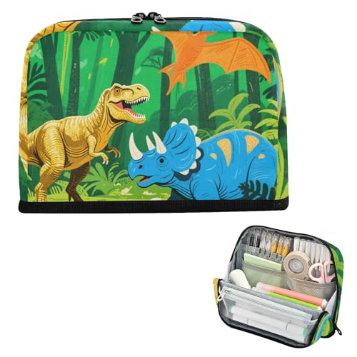 siphylline Bleistifthalter Große Kapazität Aufbewahrungstasche Leichte Mehrzwecktasche für Schüler Elementary Cartoon Grün Safari Dinosaurier von siphylline