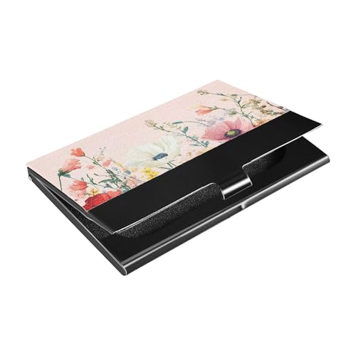 siphylline Bloom Flowers Floral Weeds Spring Ultradünner kleiner Visitenkartenhalter mit Kartenhaltern aus Leder und Edelstahl für Geschäftstreffen von siphylline