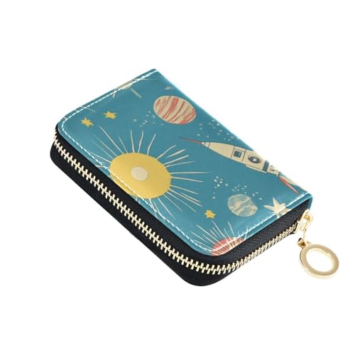 siphylline Blue Space Kreditkartenetui aus Leder für Herren mit 2 Geldfächern, RFID-blockierend, Kartenetui für Herren mit Reißverschluss von siphylline