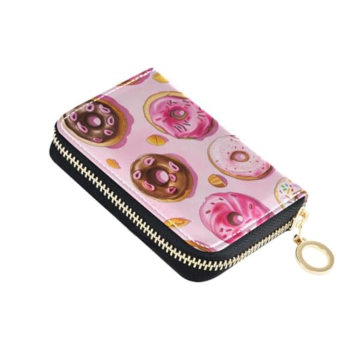 siphylline Blush Cartoon Cookies Leder-Kartenetui für Herren, mit 2 Geldfächern, RFID-blockierend, Kreditkartenorganizer mit Reißverschluss von siphylline