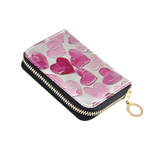 siphylline Blush Hearts Kartenetui aus Leder mit 2 Geldfächern, RFID-blockierendem Kreditkartenetui für Herren, mit Reißverschluss von siphylline