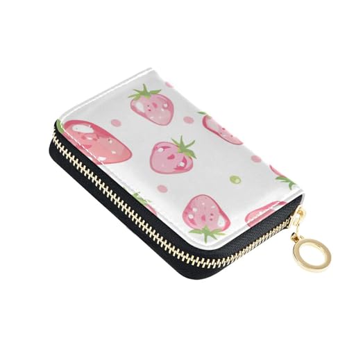 siphylline Blush Strawberries Herren-Geldbörse aus weißem Leder mit 9 Kartenfächern, RFID-blockierend, Damen-Kartenhalter mit Reißverschluss von siphylline