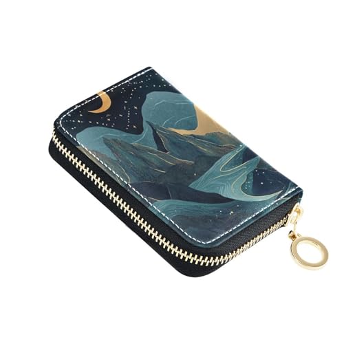 siphylline Boh Mountain Scene Leder-Kartenetui für Damen, mit 2 Geldfächern, RFID-blockierendem Kartenhalter für Herren, mit Reißverschluss von siphylline