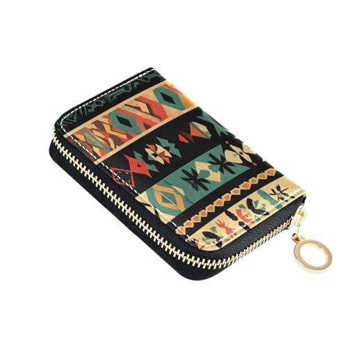 siphylline Boho-Kartenetui mit traditionellem ethnischem Muster, Leder, mit 2 Geldfächern, RFID-blockierendem Kartenhalter für Damen, mit Reißverschluss von siphylline