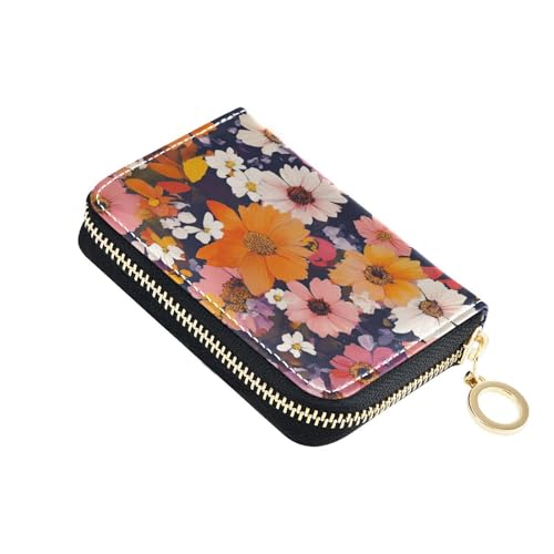 siphylline Bunte Blumen Beauty Leder-Kartenetui für Damen, mit 9 Kartenfächern, RFID-blockierend, Kreditkartenbuch mit Reißverschluss von siphylline