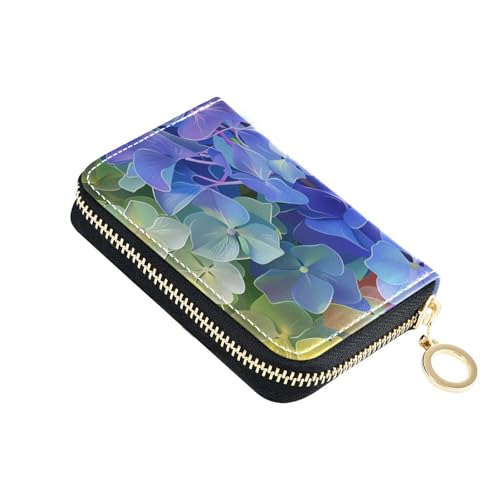 siphylline Bunte Hortensien-Geldbörse aus Leder mit 2 Geldfächern, RFID-blockierend, Kreditkartenetui für Herren mit Reißverschluss von siphylline