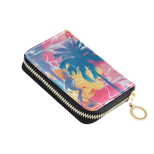 siphylline Bunte Leder-Kreditkarten-Geldbörse im Strand-Resort-Stil, mit RFID-blockierendem Kartenetui für Damen mit Reißverschluss von siphylline