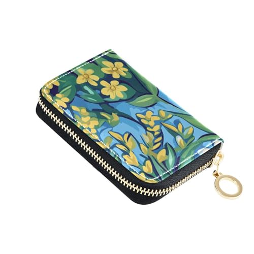 siphylline Bunte Wildblumen-Aquarell-Leder-Kartenetui für Damen, mit 9 Kartenfächern, RFID-blockierend, Damen-Kartenhalter mit Reißverschluss von siphylline