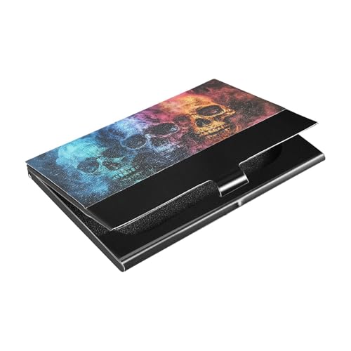 siphylline Bunte schlanke Reise-Visitenkartenhalter mit Totenköpfen aus Leder und Edelstahl, für Damen oder Herren von siphylline